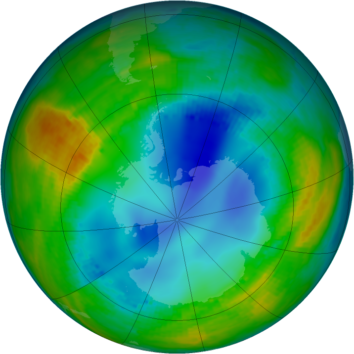Antarctic ozone map for 30 July 2002